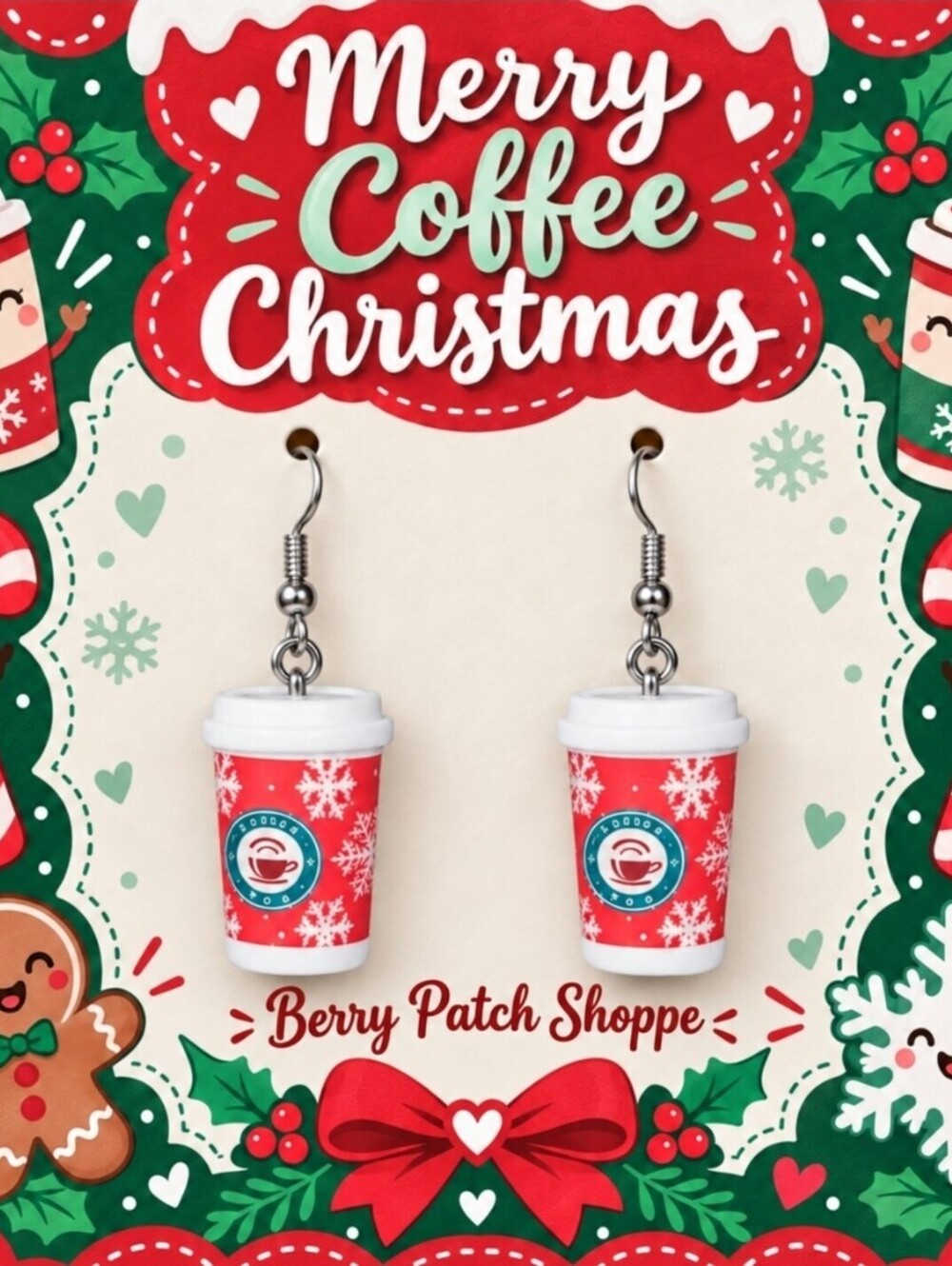 Kawaii Christmas Festive Coffee Cup Earrings